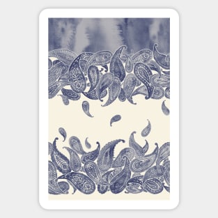 Monochrome Paisley Rain in Blue and Cream Sticker